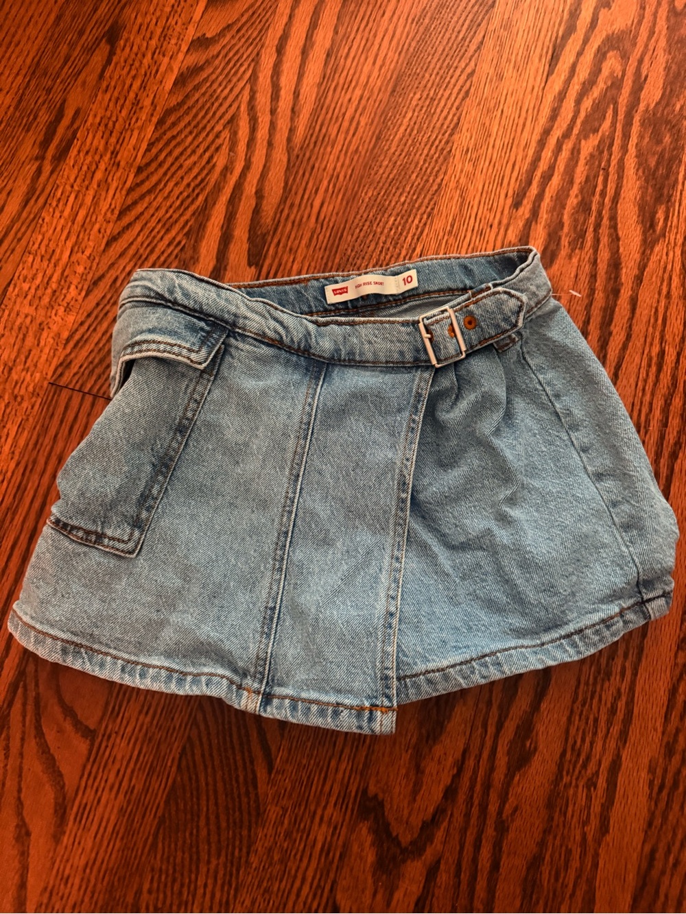 Levi's Light Blue Denim Skater Mini Skirt with Belted Waist